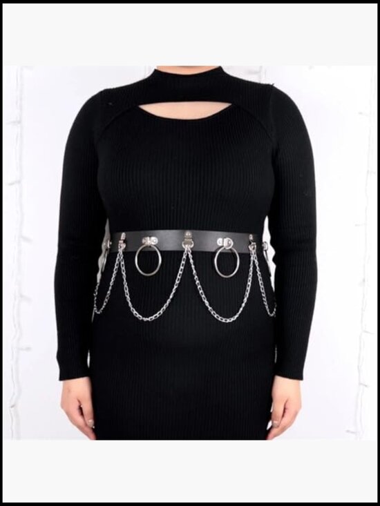 Plus Size Faux Leather Harness Waist Belt Studded Decor Adjustable